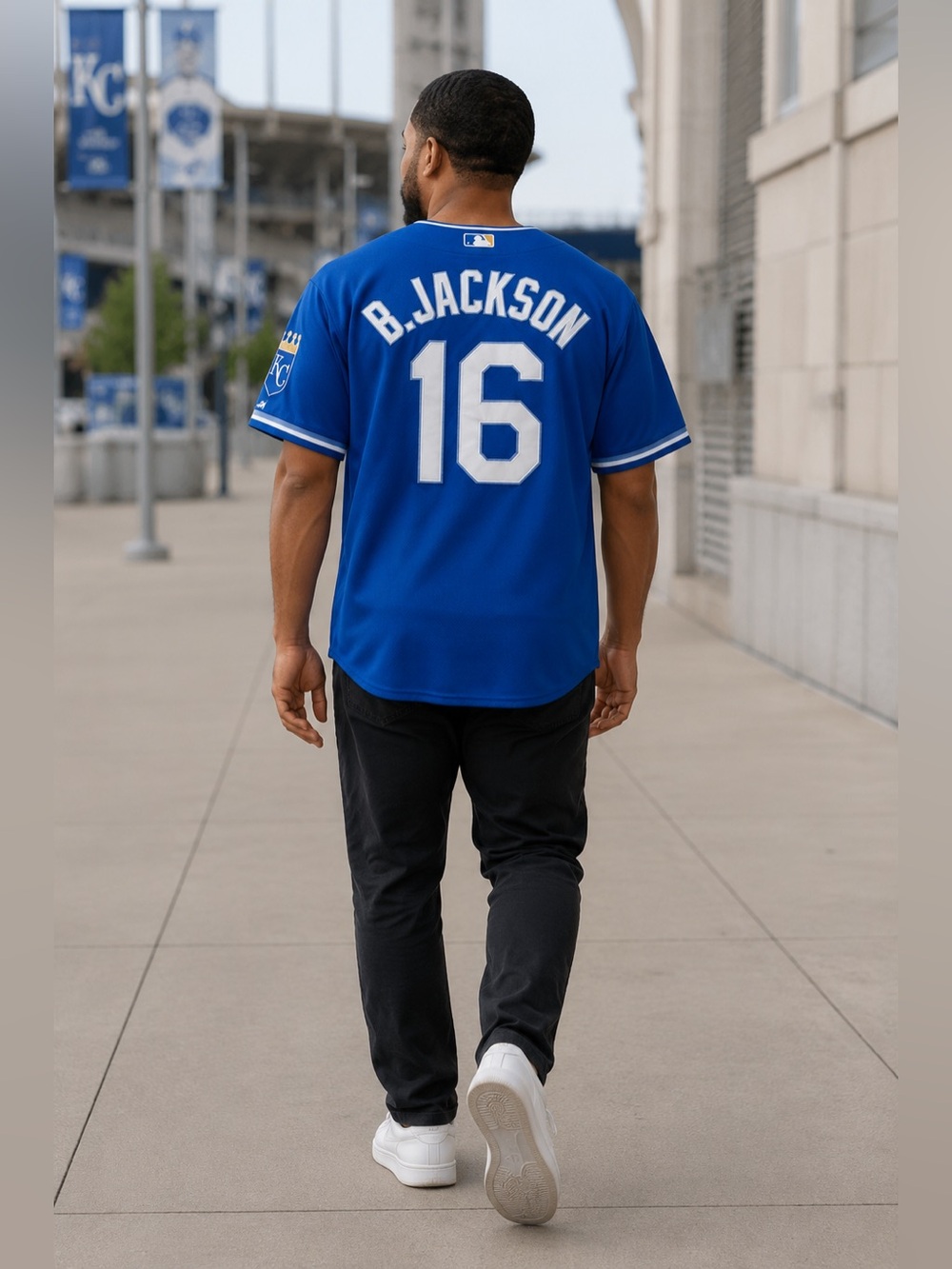Vintage Stitched Kansas City Royals Bo Jackson Men Size Large Button Down
